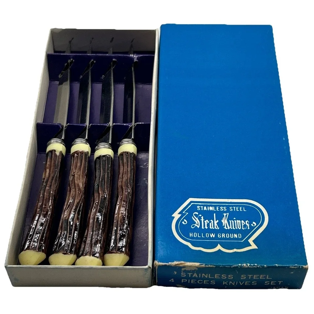 Vintage Steak Knives Hollow Ground Made In Japan Stainless Steel Set Of 4 NOS